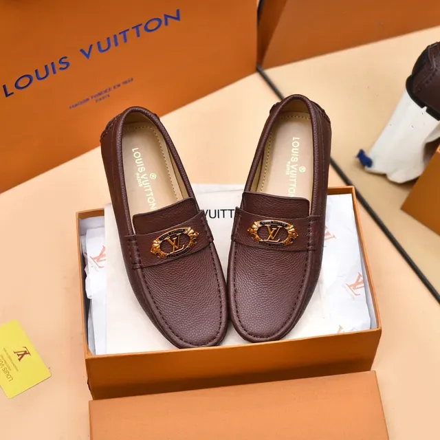 Louis Vuitton Loafer Brown Gold Pebbled Leather LV Medallion Loafer 8