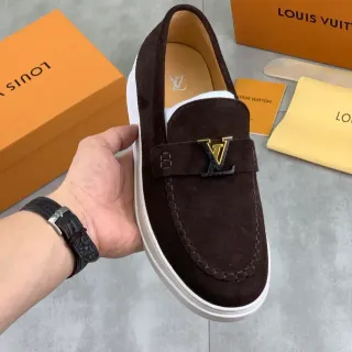 Louis Vuitton ब्राउन व्हाइट सूड अपर मोक-टो स्टिचिंग लोफर