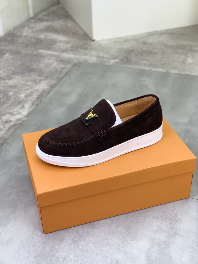 Louis Vuitton Loafer Brown White Suede Upper Moc-Toe Stitching Loafer 4