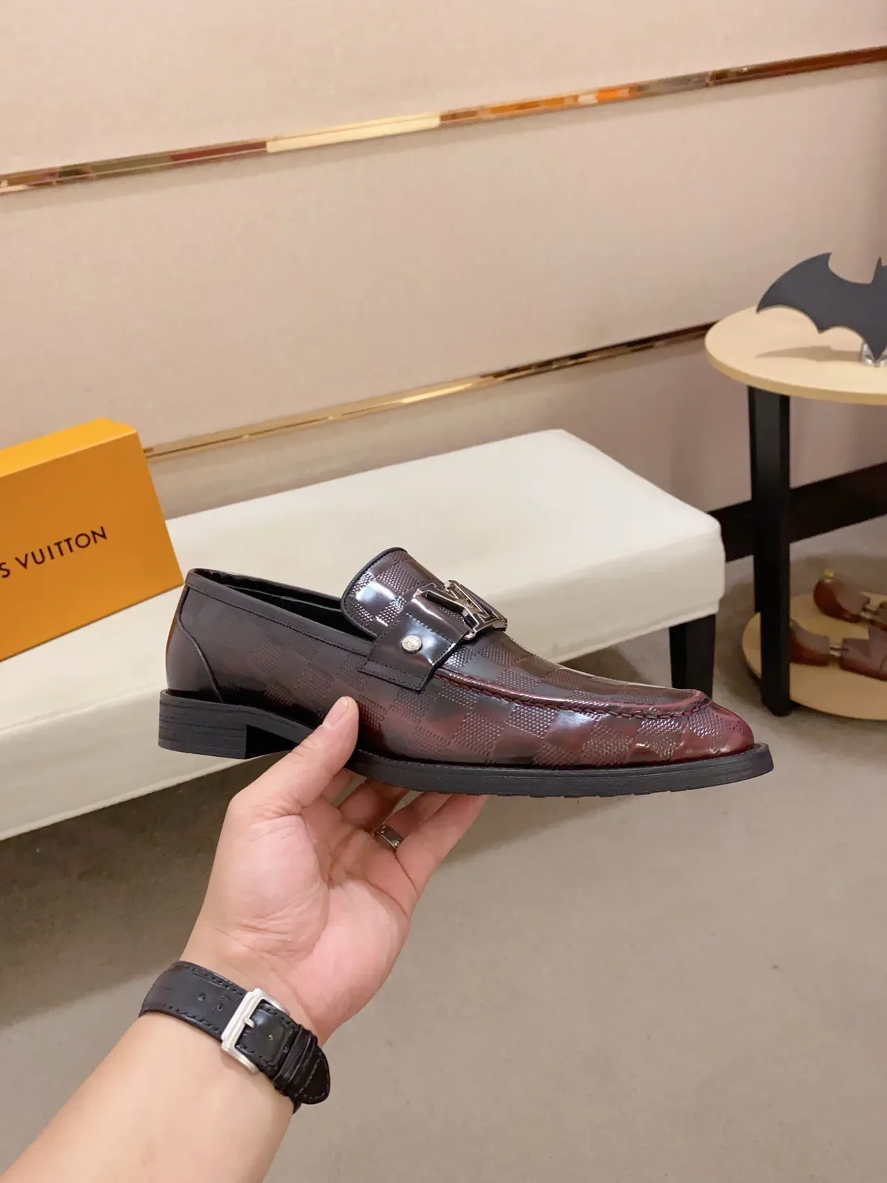 Louis Vuitton Loafer Burgundy Checkered Patent Leather Loafers 4