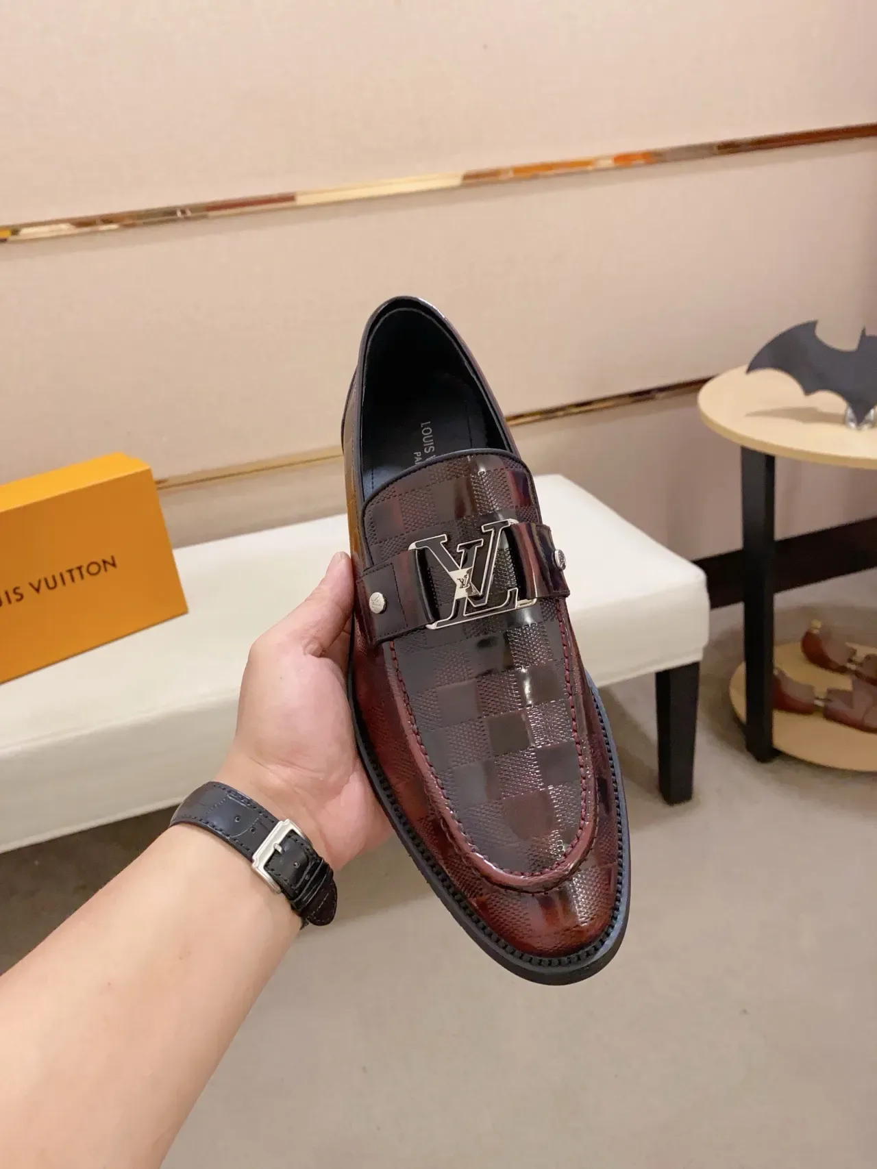 Louis Vuitton Loafer Burgundy Checkered Patent Leather Loafers 5