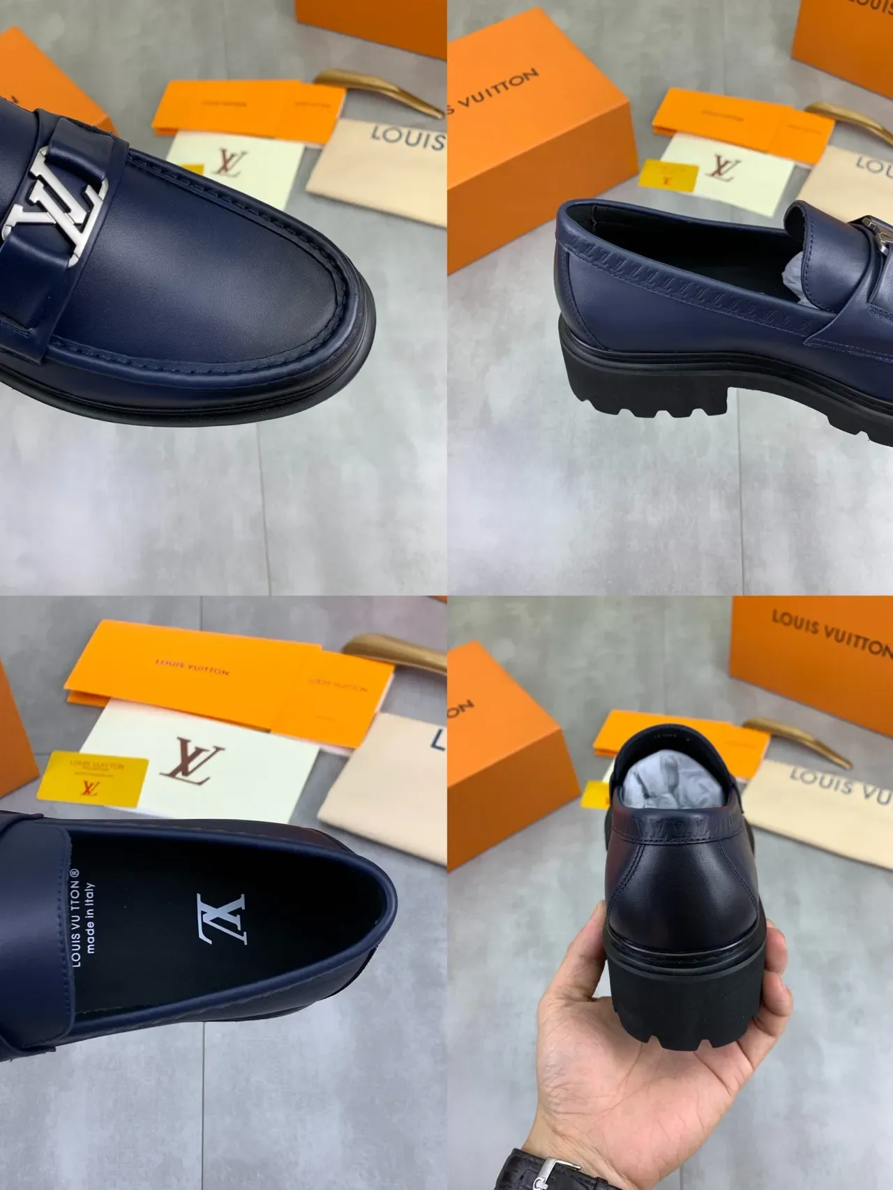 Louis Vuitton Loafer Navy Black Leather LV Logo Buckle Loafer 3
