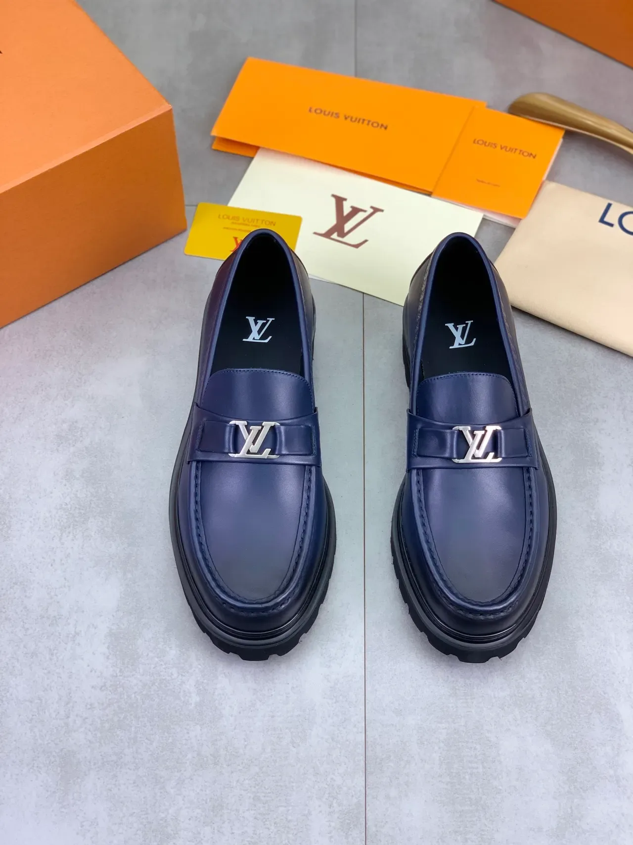 Louis Vuitton Loafer Navy Black Leather LV Logo Buckle Loafer 5