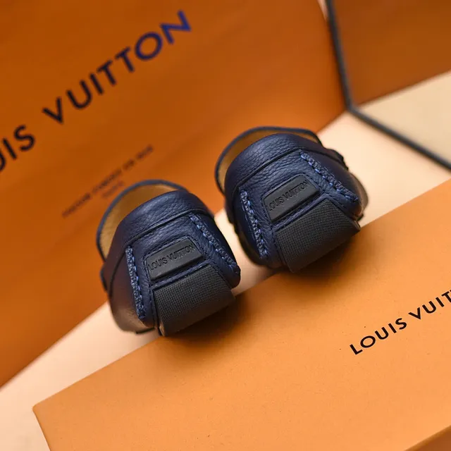 Louis Vuitton Loafer Navy Blue Pebbled Leather Slip-On Loafers 2