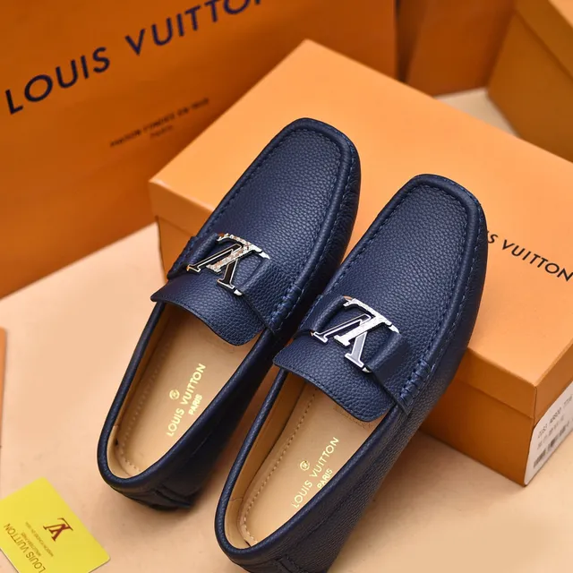 Louis Vuitton Loafer Navy Blue Pebbled Leather Slip-On Loafers 3