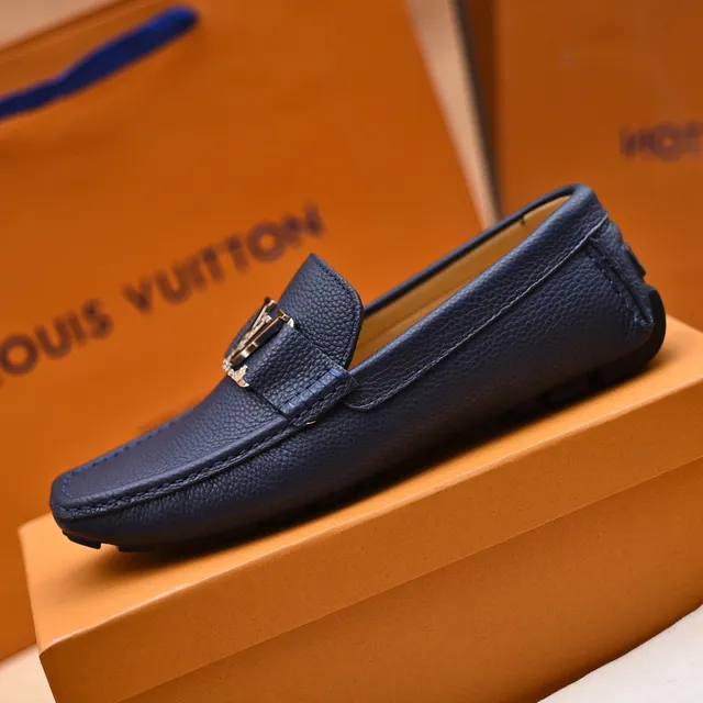 Louis Vuitton Loafer Navy Blue Pebbled Leather Slip-On Loafers 4