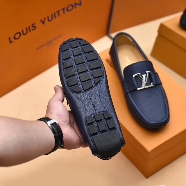 Louis Vuitton Loafer Navy Blue Pebbled Leather Slip-On Loafers 5