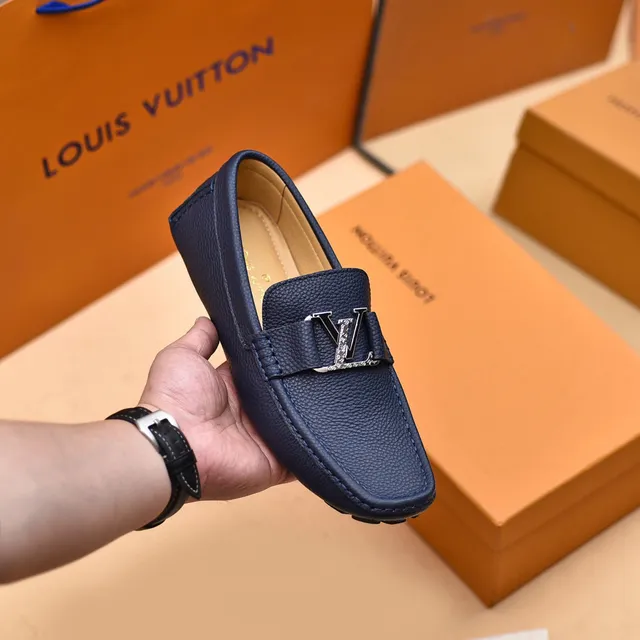Louis Vuitton Loafer Navy Blue Pebbled Leather Slip-On Loafers 6