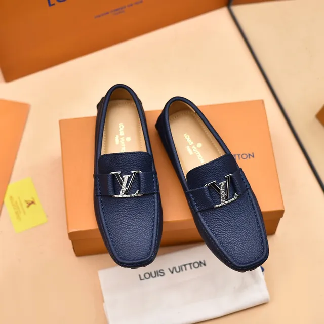 Louis Vuitton Loafer Navy Blue Pebbled Leather Slip-On Loafers 9