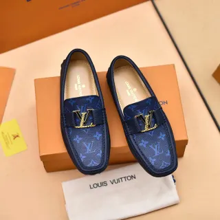 Louis Vuitton 乐福鞋 海军金色印花皮革 LV 扣带 乐福鞋