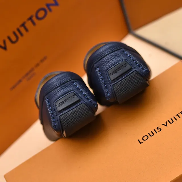 Louis Vuitton Loafer Navy Gold Monogram-Printed Leather LV Buckle Strap Loafer 3