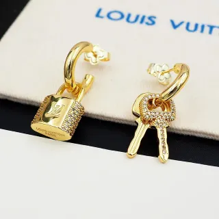 Louis Vuitton Lock and Key Pavé Crystal Gold Earrings