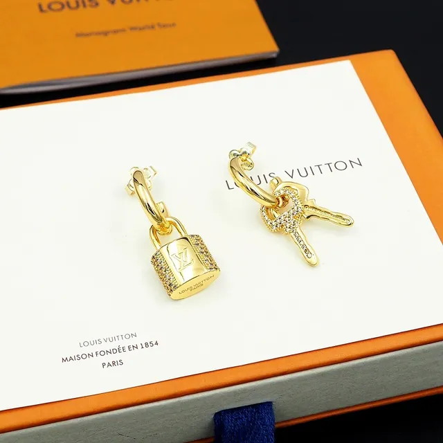 Louis Vuitton Lock and Key Pavé Crystal Gold Earrings 2