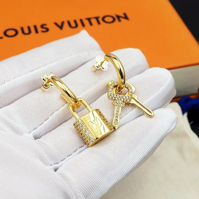 Louis Vuitton Lock and Key Pavé Crystal Gold Earrings 5