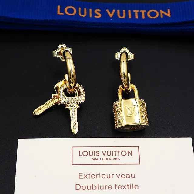 Louis Vuitton Lock and Key Pavé Crystal Gold Earrings 9