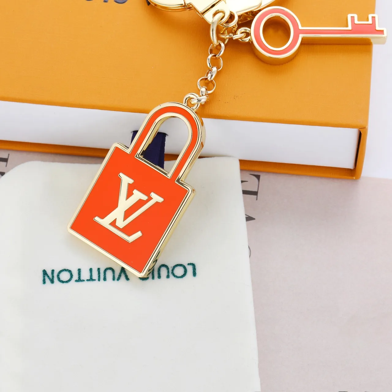 Louis Vuitton Lock & Key Orange Gold Metal Enamel Bracelet 2