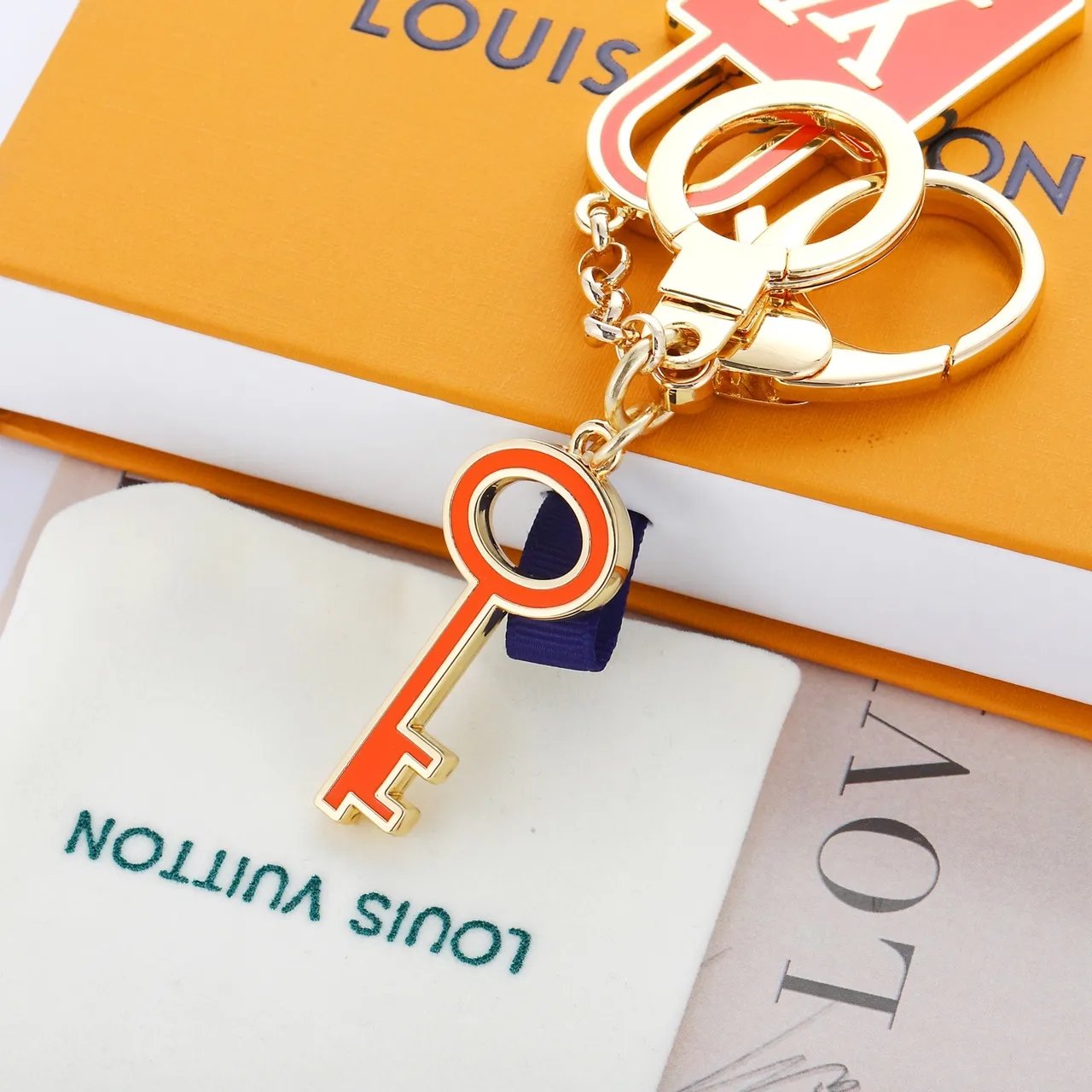 Louis Vuitton Lock & Key Orange Gold Metal Enamel Bracelet 4