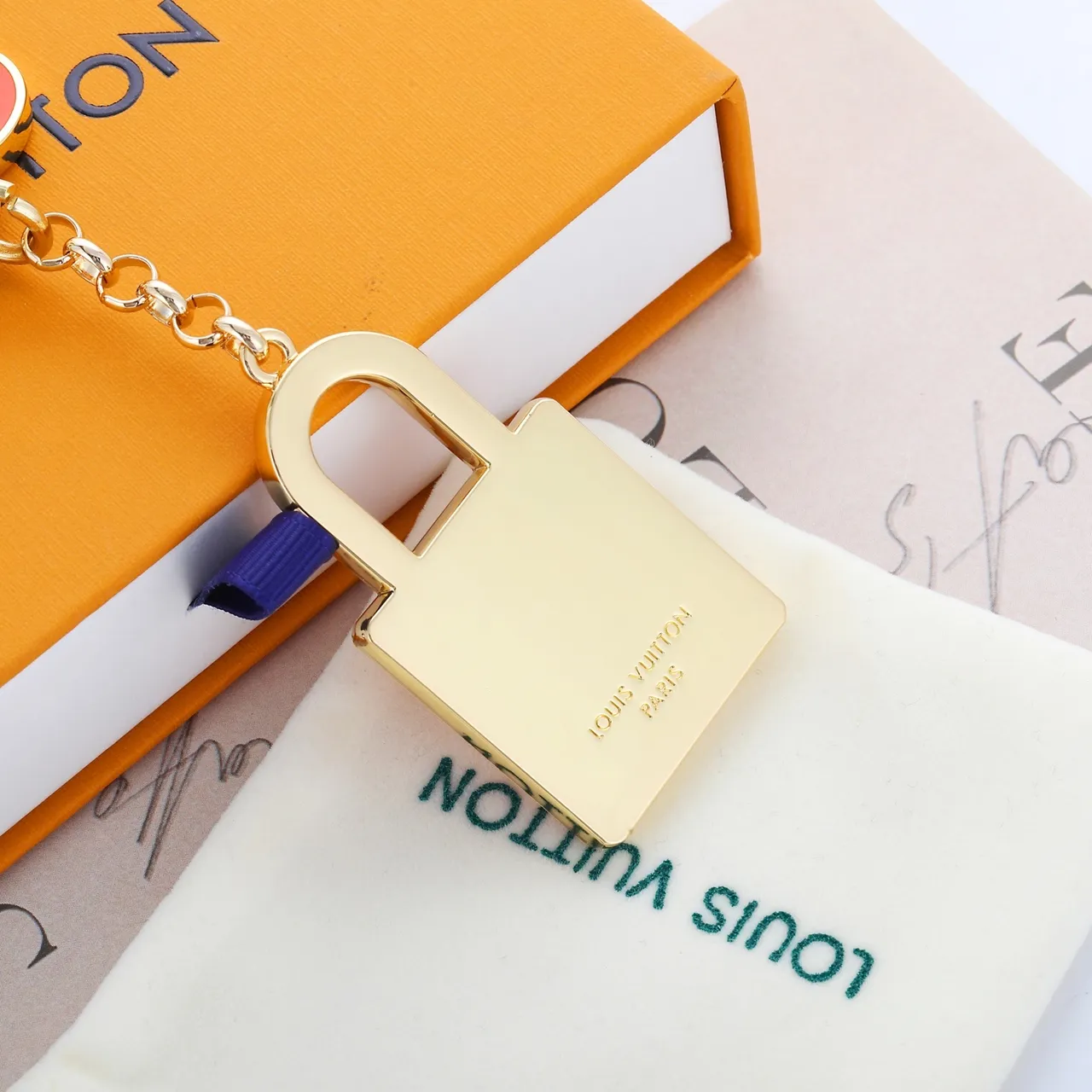 Louis Vuitton Lock & Key Orange Gold Metal Enamel Bracelet 5