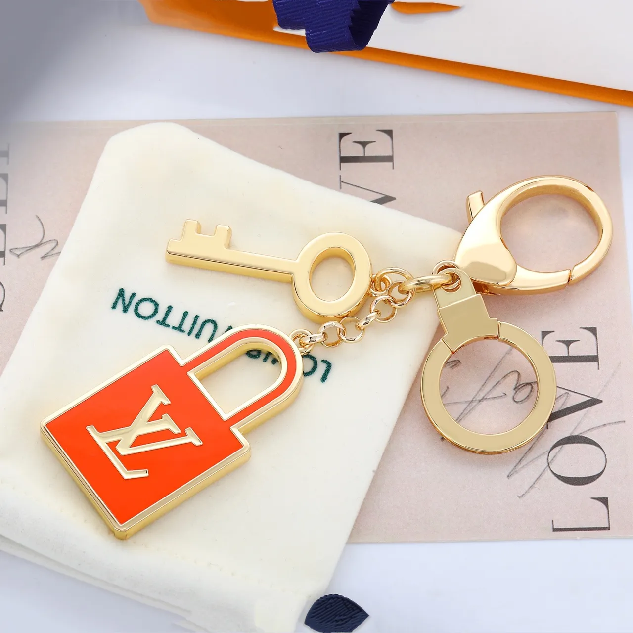 Louis Vuitton Lock & Key Orange Gold Metal Enamel Bracelet 8