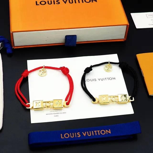 Louis Vuitton Lock-Style Braided Red Cord Gold-Tone Bracelet 2