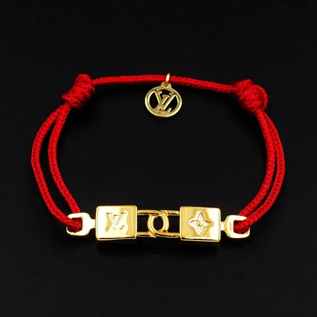Louis Vuitton Lock-Style Braided Red Cord Gold-Tone Bracelet 7