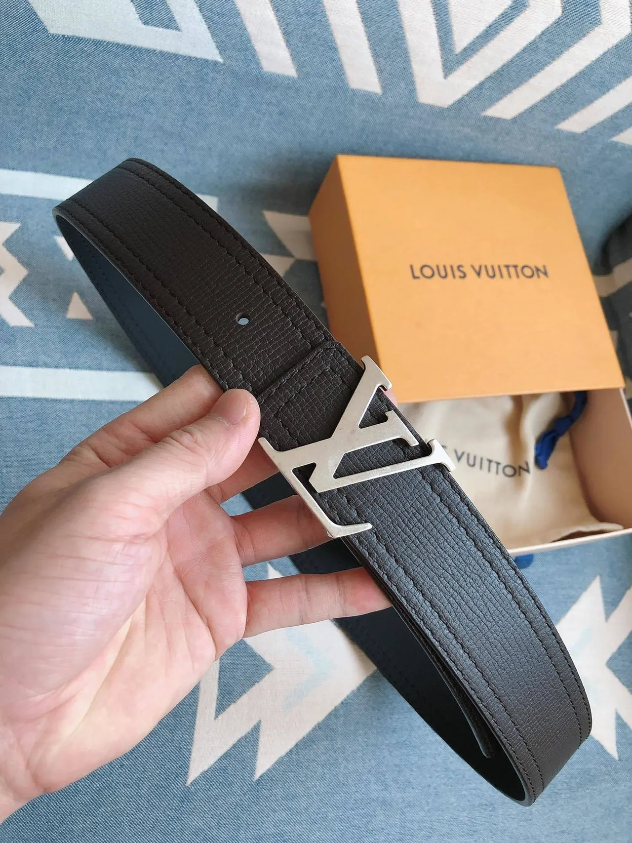 Louis Vuitton LV Belt Black Textured Leather Belt 2