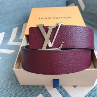 Louis Vuitton LV Belt Burgundy Pebbled Leather Belt