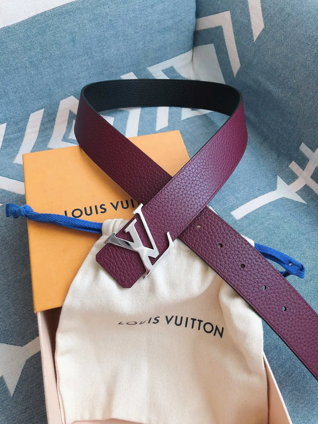 Louis Vuitton LV Belt Burgundy Pebbled Leather Belt 3