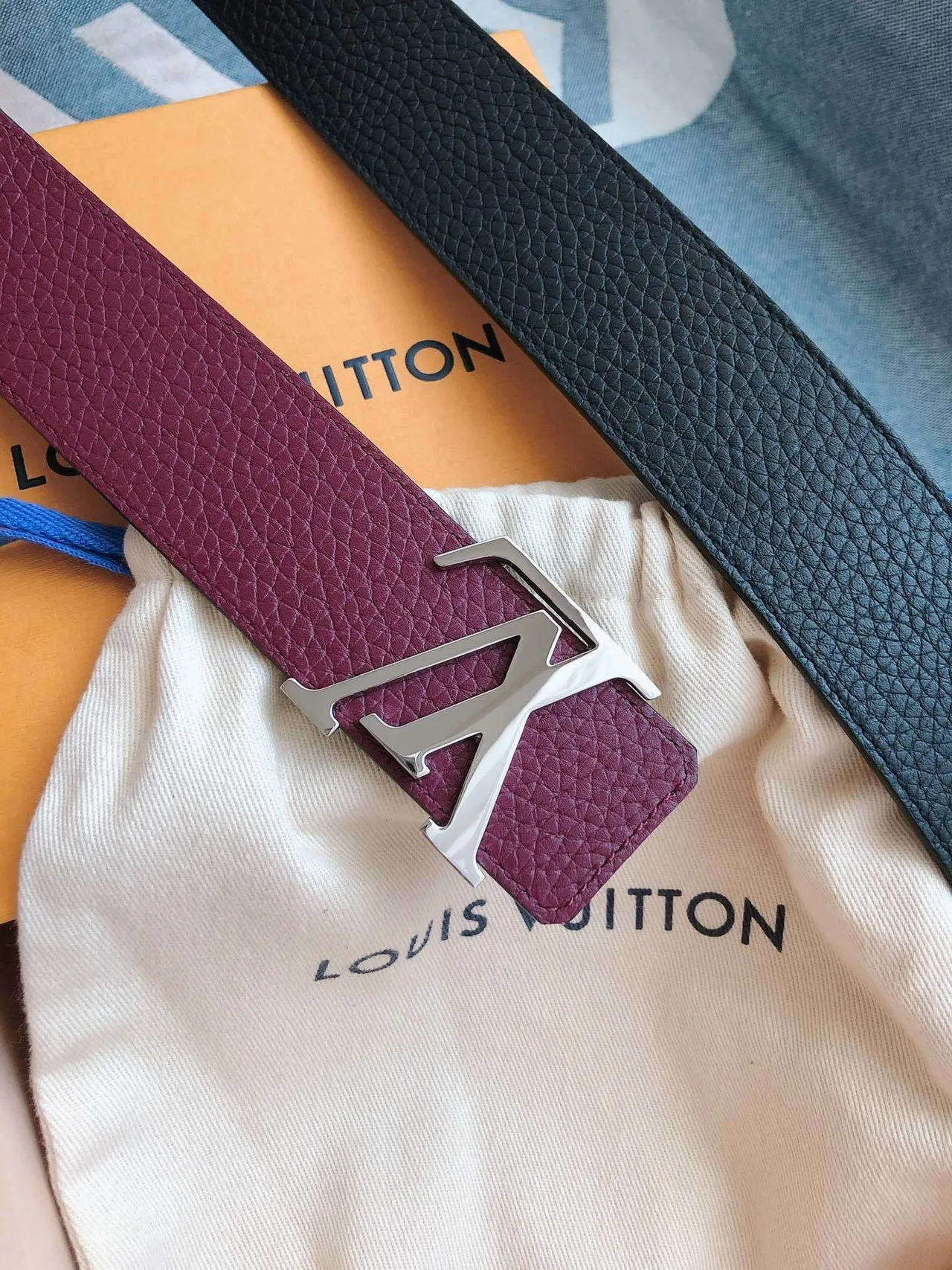 Louis Vuitton LV Belt Burgundy Pebbled Leather Belt 7