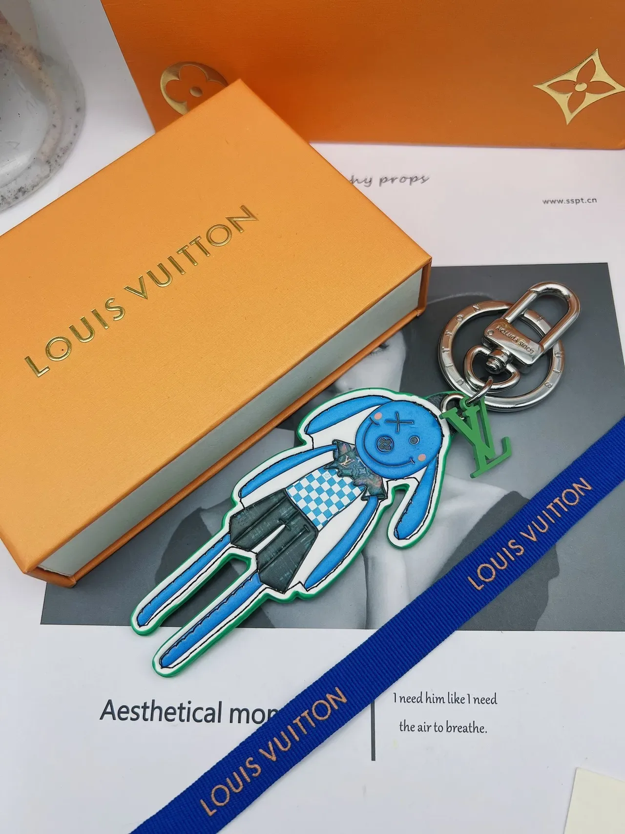 Louis Vuitton LV Friends Blue Green Cartoon Rabbit Silhouette Multicolor Appliqué Handbag 9