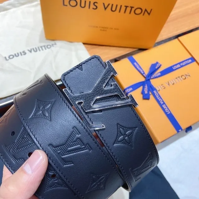 Louis Vuitton LV Initiales Embossed Monogram Black Leather Belt 6