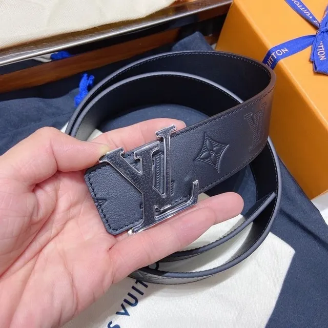 Louis Vuitton LV Initiales Embossed Monogram Black Leather Belt 9