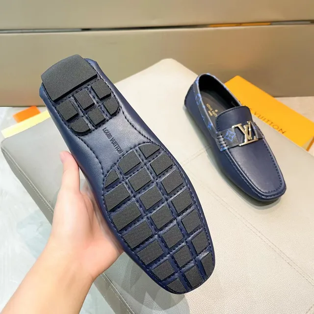 Louis Vuitton LV Loafer Navy Pebbled Leather Metal Buckle Loafers 2