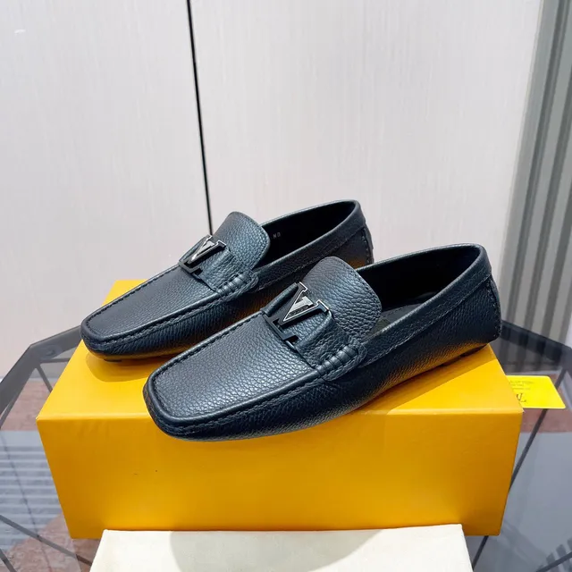 Louis Vuitton LV Loafer Navy Pebbled Leather Metal Buckle Loafers 3