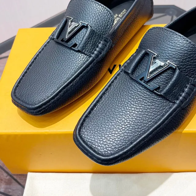 Louis Vuitton LV Loafer Navy Pebbled Leather Metal Buckle Loafers 5