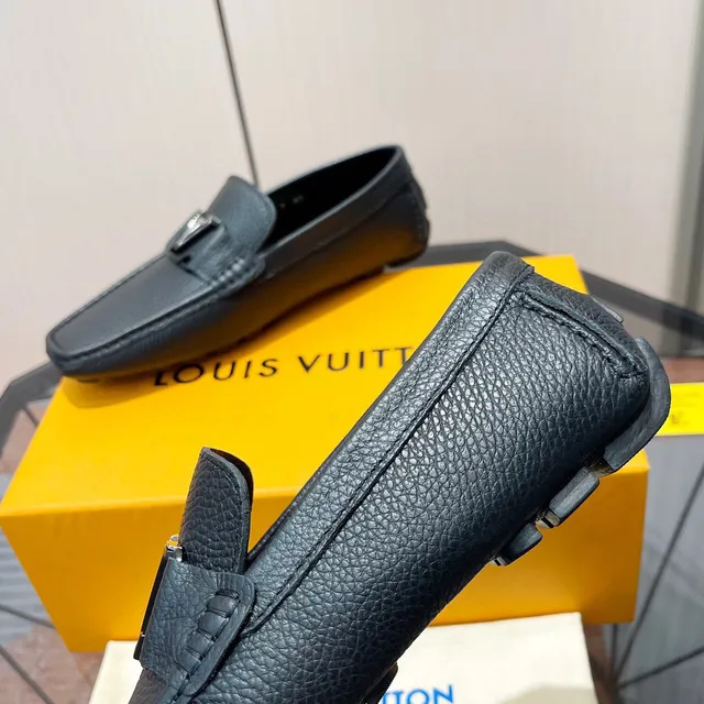 Louis Vuitton LV Loafer Navy Pebbled Leather Metal Buckle Loafers 7