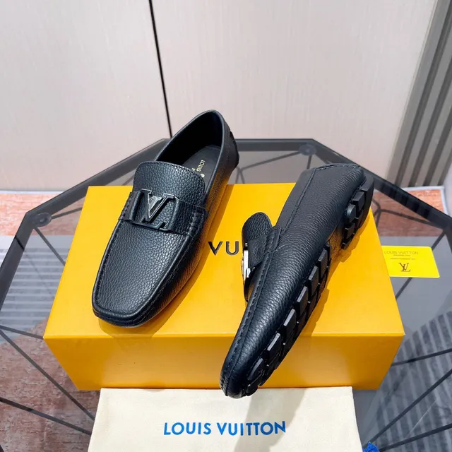 Louis Vuitton LV Loafer Navy Pebbled Leather Metal Buckle Loafers 8