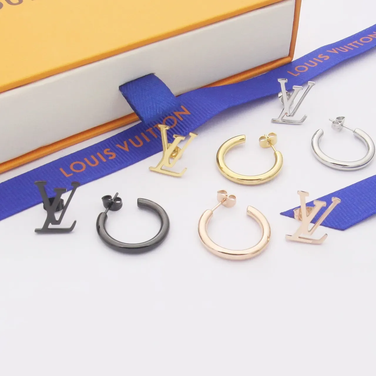 Louis Vuitton LV Monogram and Hoop Matte Black Earrings 5