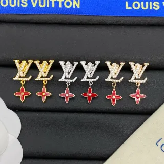Louis Vuitton LV Monogram Pavé Crystal and Red Enamel Flower Earrings