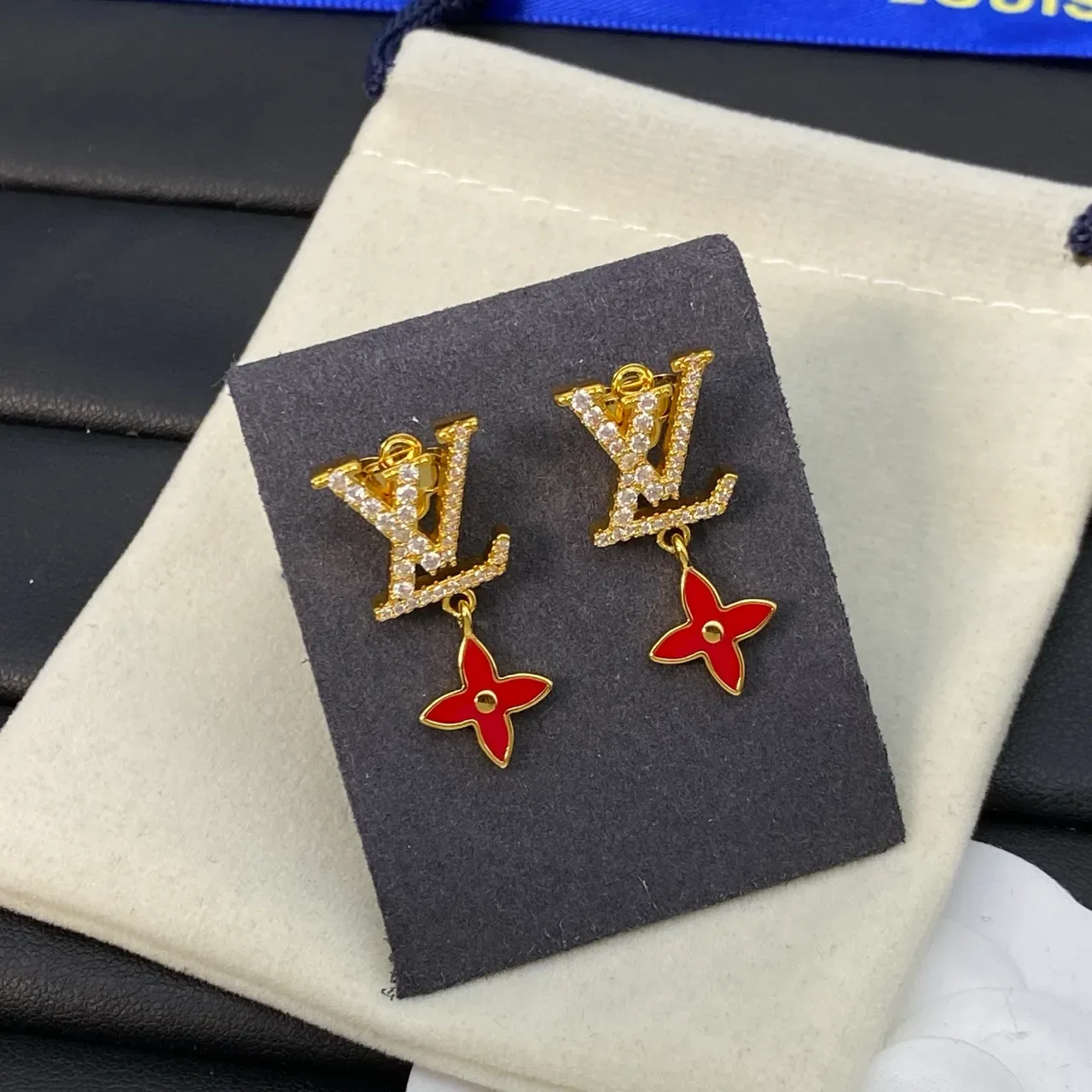 Louis Vuitton LV Monogram Pavé Crystal and Red Enamel Flower Earrings 7