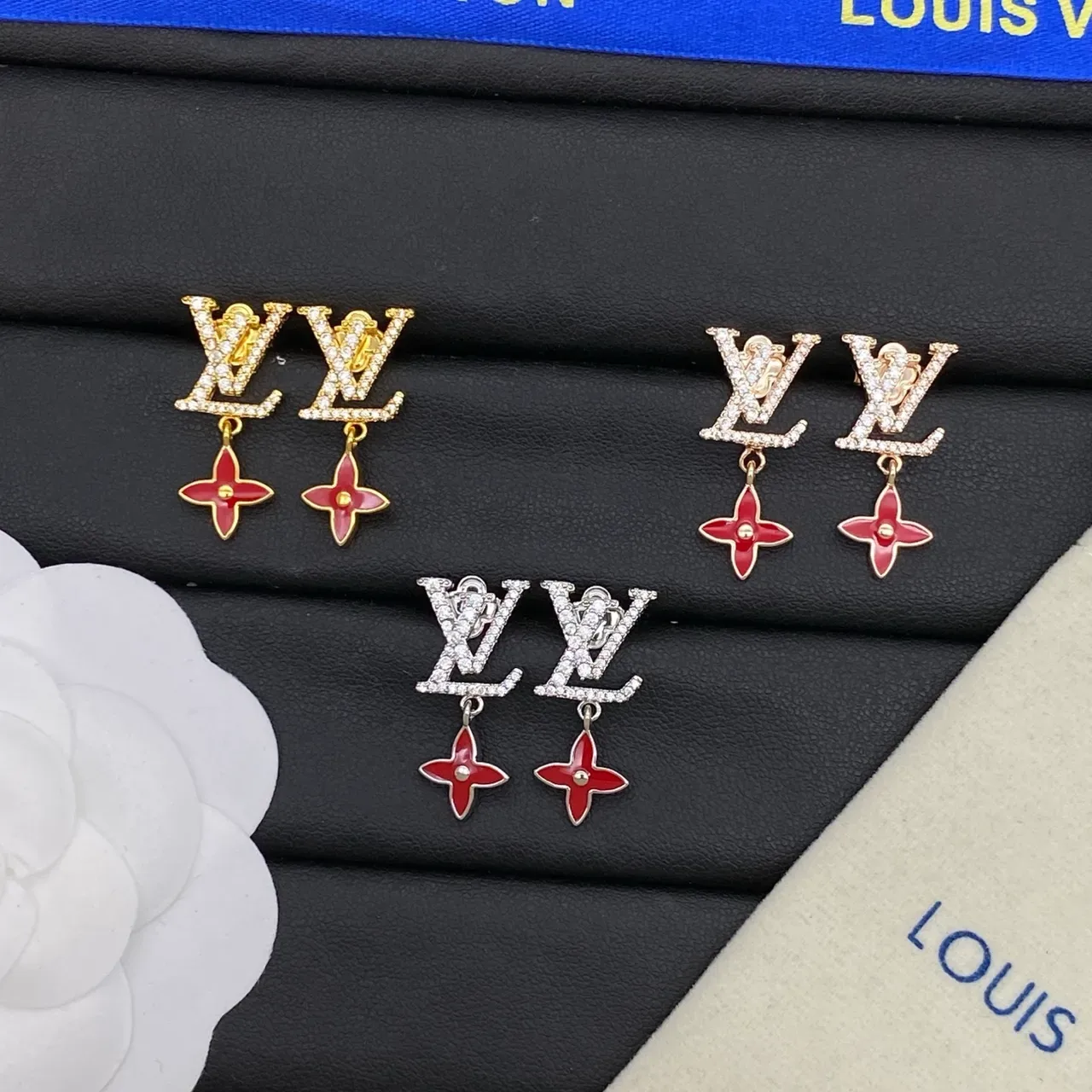 Louis Vuitton LV Monogram Pavé Crystal and Red Enamel Flower Earrings 9