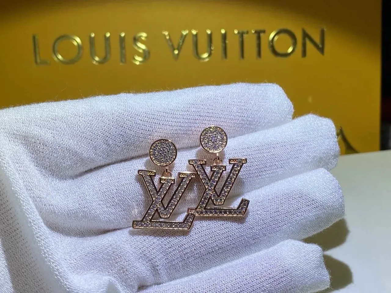 Louis Vuitton LV Monogram Pavé Crystal Dangling Earrings 3