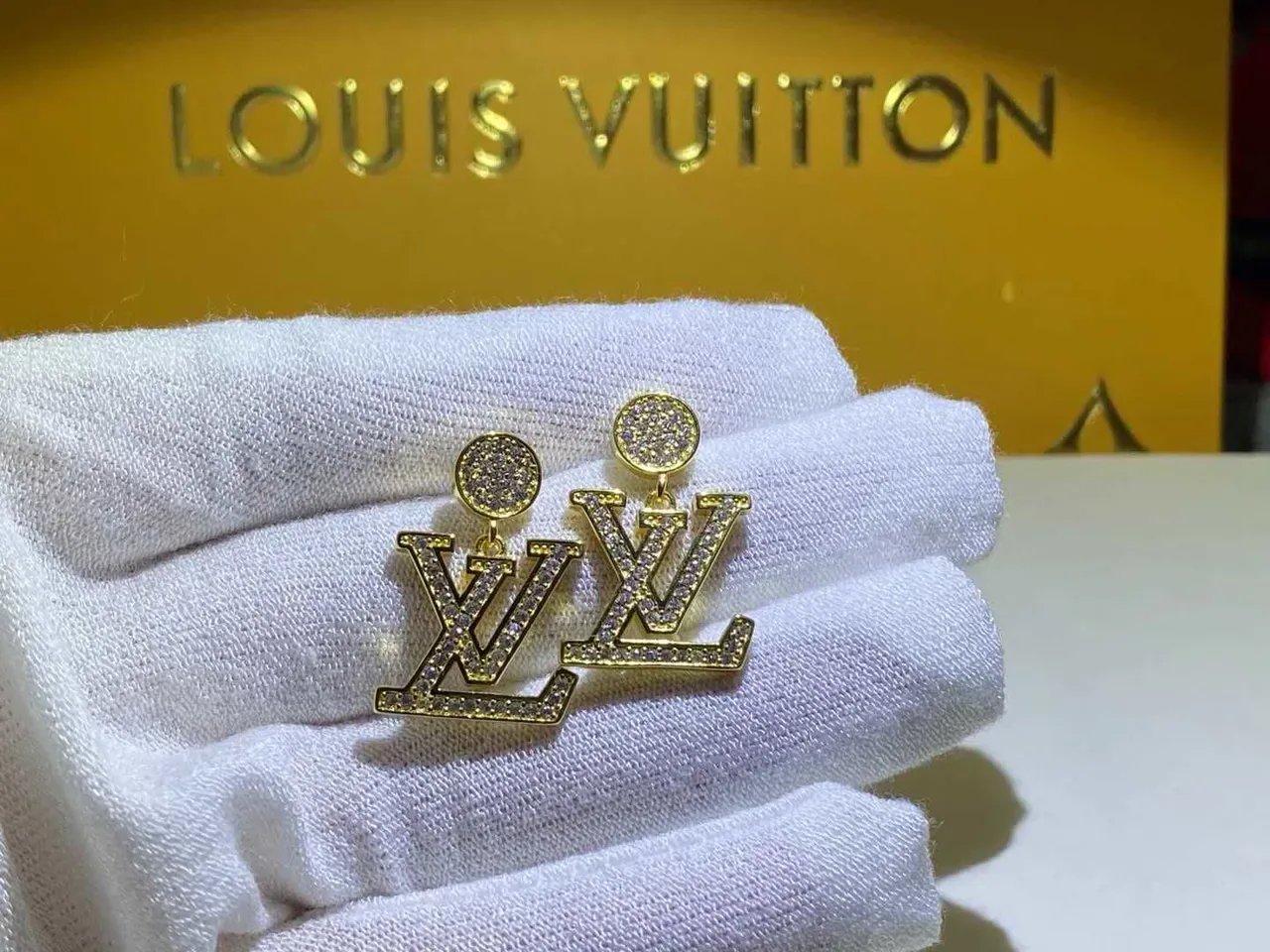 Louis Vuitton LV Monogram Pavé Crystal Dangling Earrings 5