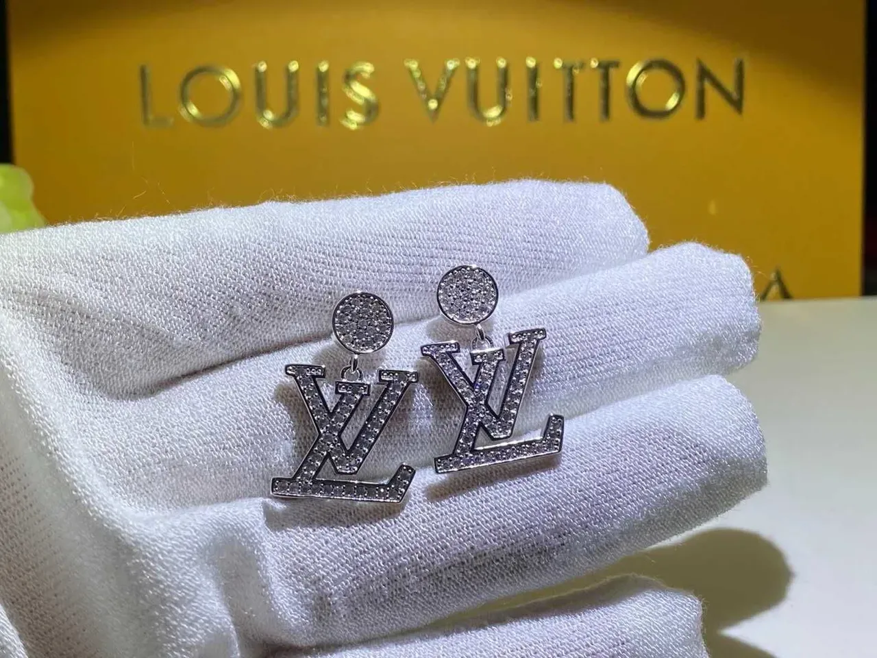 Louis Vuitton LV Monogram Pavé Crystal Dangling Earrings 6