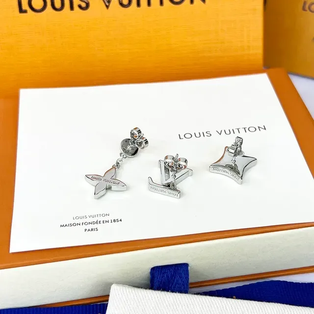 لويس فتون LV Sunrise أقراط فضي أخضر غير متماثلة قطرة إناميل كواتروفويل 5