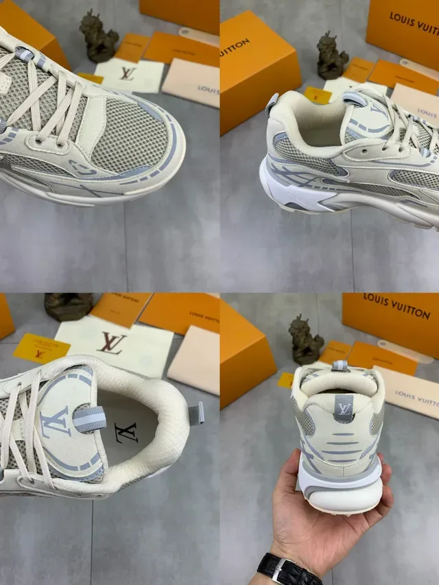 लুইस ভিটন LV Trainer বেইজ গ্রে মোটা সোল জাল এবং সিন্থেটিক ওভারলে লাইফস্টাইল স্নিকার 2