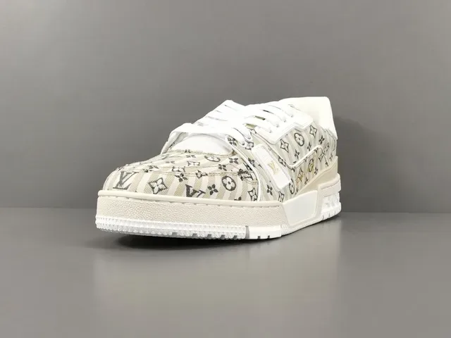Louis Vuitton LV Trainer Bege Branco Monogram Canvas Upper Sola Chunky Multicamadas Lifestyle Sneakers 15