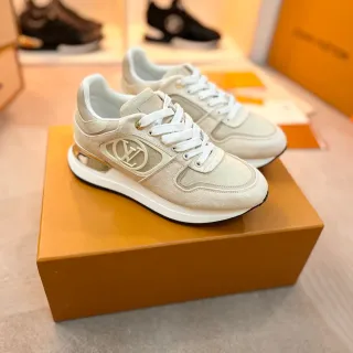 Louis Vuitton LV Trainer Beige White Textile Upper Monogrammed Side Panel Lifestyle Sneakers