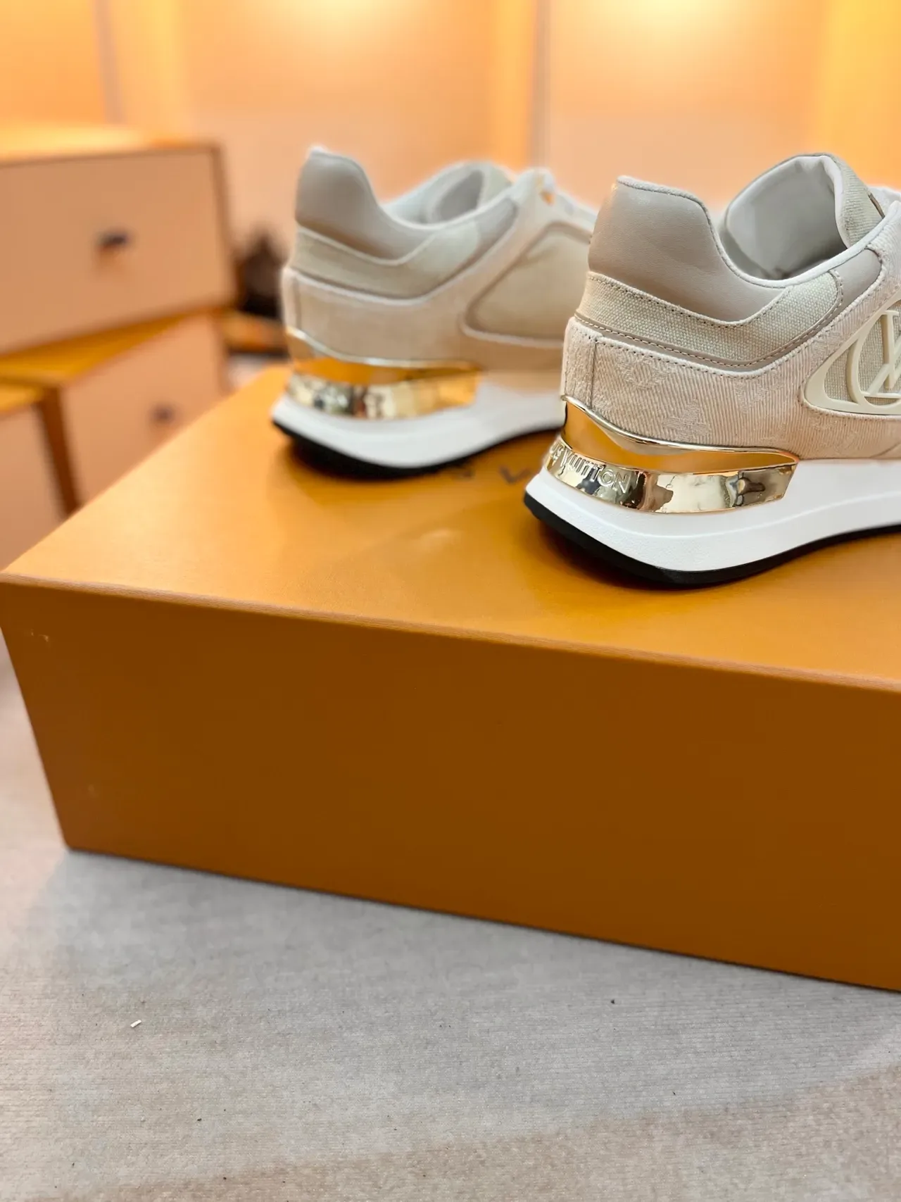 Louis Vuitton LV Trainer Beige White Textile Upper Monogrammed Side Panel Lifestyle Sneakers 2