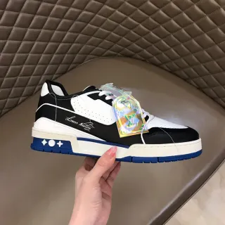 Louis Vuitton LV Trainer Black Blue Chunky Layered Sole Perforated Leather Panels Lifestyle Sneakers